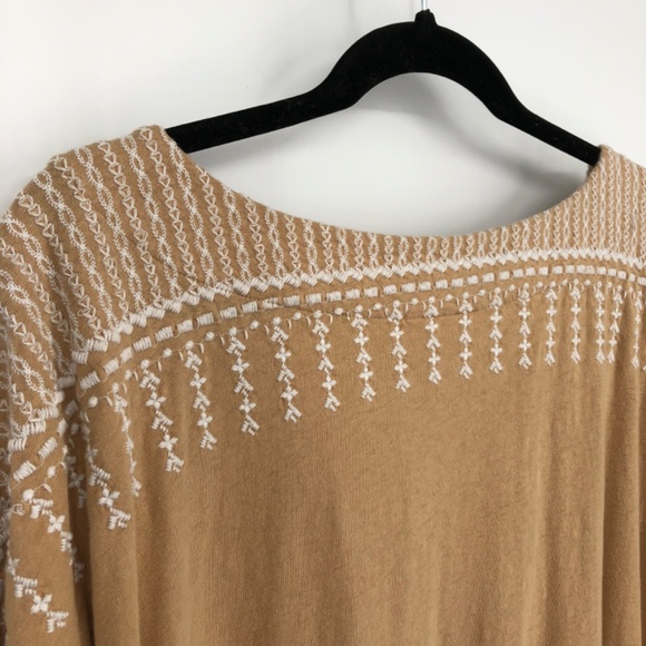 J Jill Pure Jill Elements Womens Top Size 3X Tan Light Brown Embroidered Linen - Picture 7 of 11